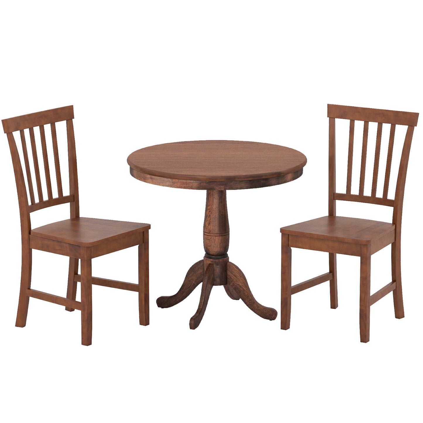 3-Piece Round Dining Table Set with 2 Chairs - Walnut