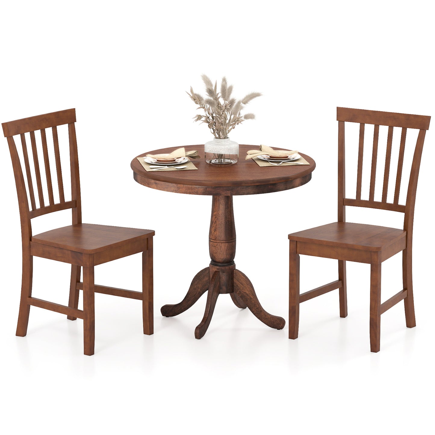 3-Piece Round Dining Table Set with 2 Chairs - Walnut