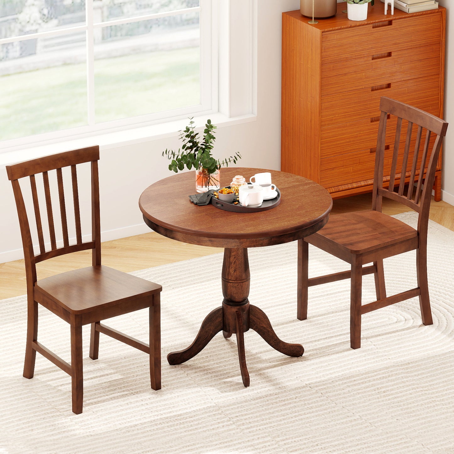 3-Piece Round Dining Table Set with 2 Chairs - Walnut