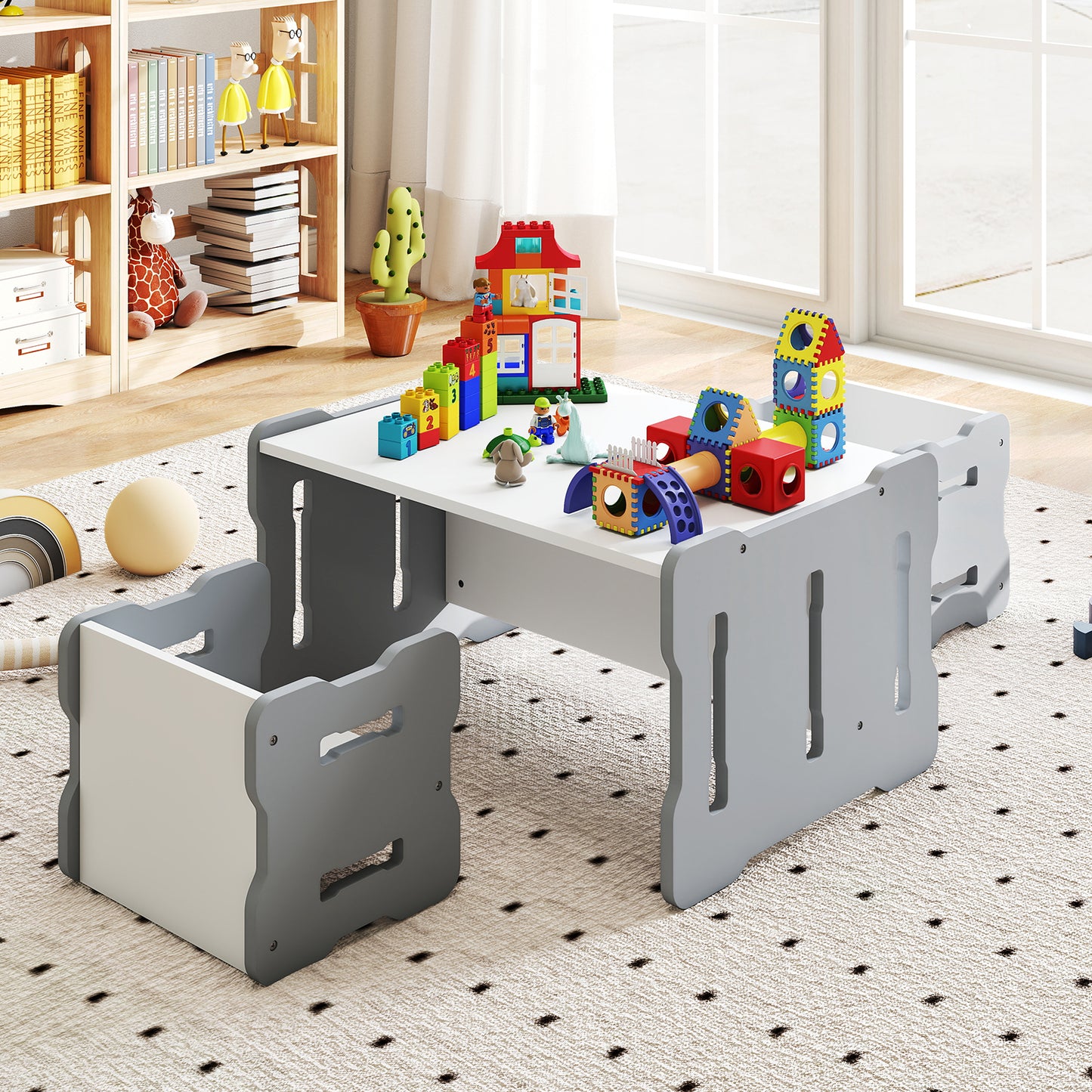 Toddler Table and Chair Set with 2 Stools - Natural Wood