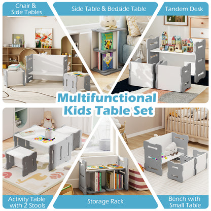 Toddler Table and Chair Set with 2 Stools - Natural Wood