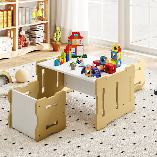 Toddler Table and Chair Set with 2 Stools - Natural Wood