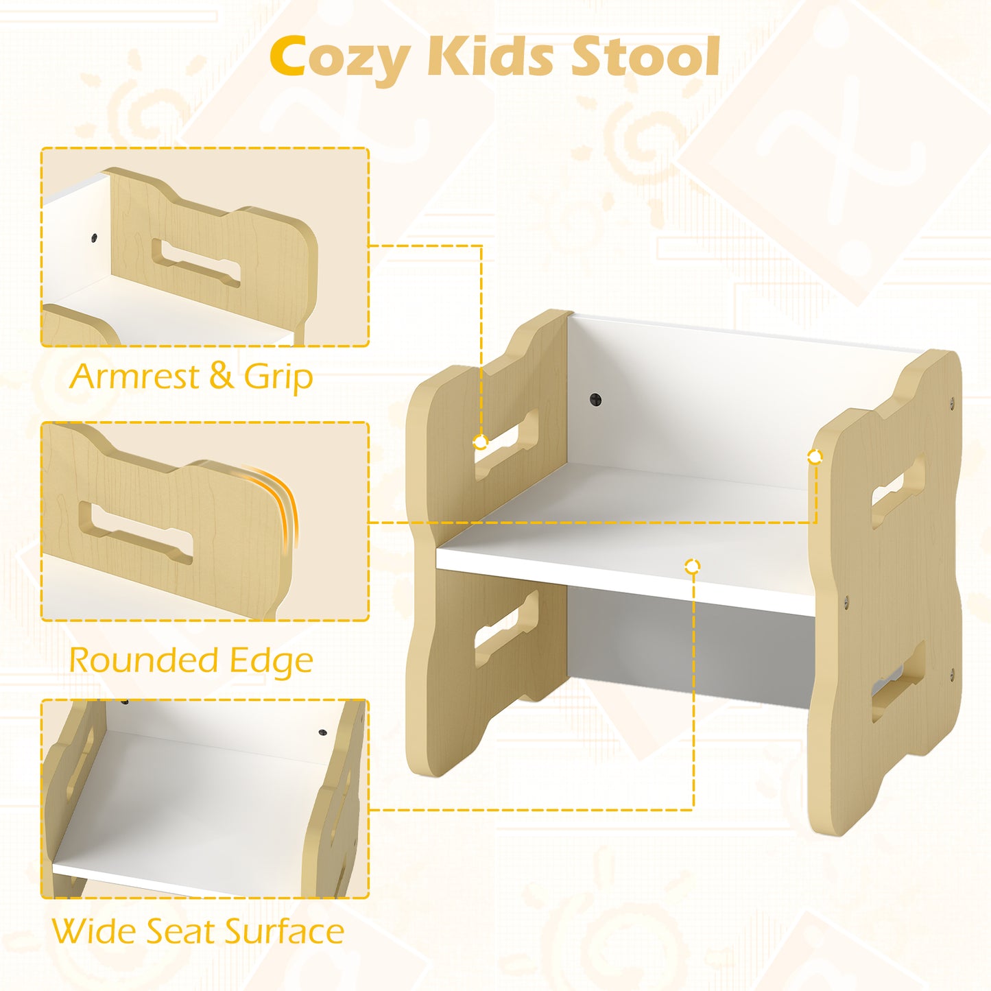 Toddler Table and Chair Set with 2 Stools - Natural Wood