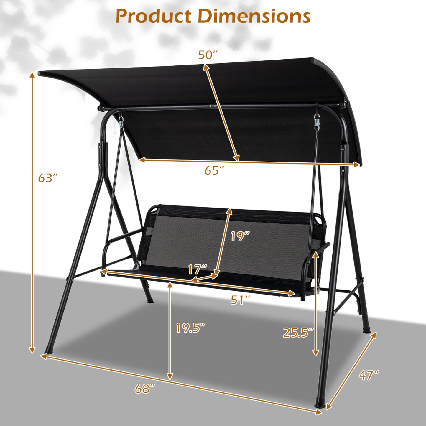3-Seat Patio Swing Chair with Adjustable Canopy