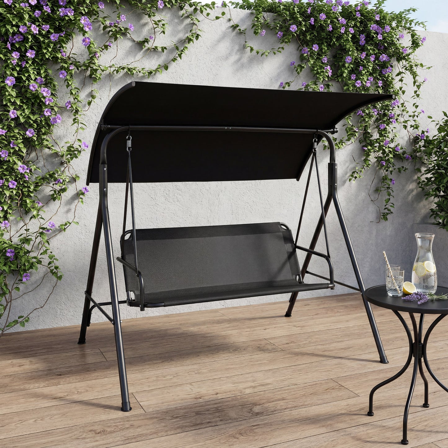 3-Seat Patio Swing Chair with Adjustable Canopy