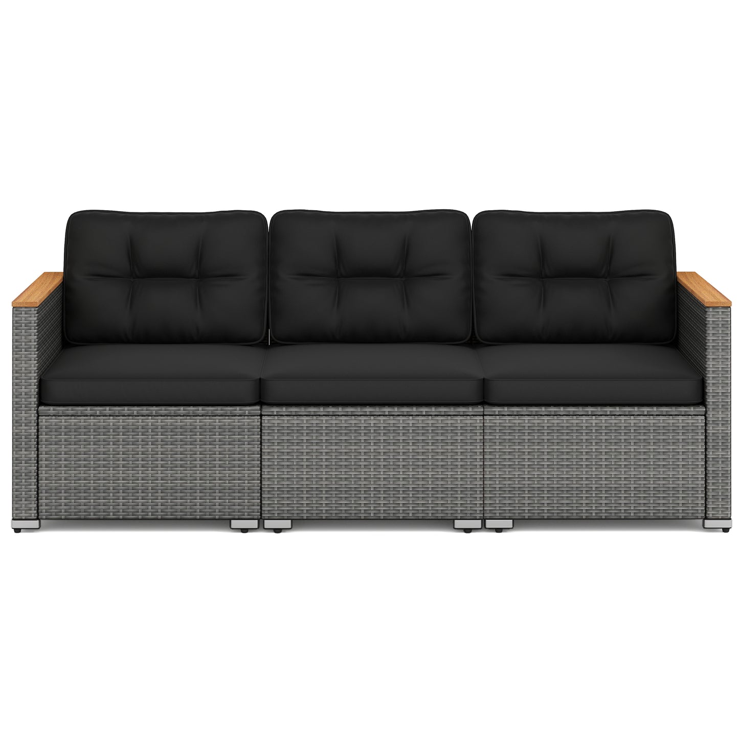 3-Seat Outdoor Patio Sofa with Cushions - PE Rattan & Acacia Wood