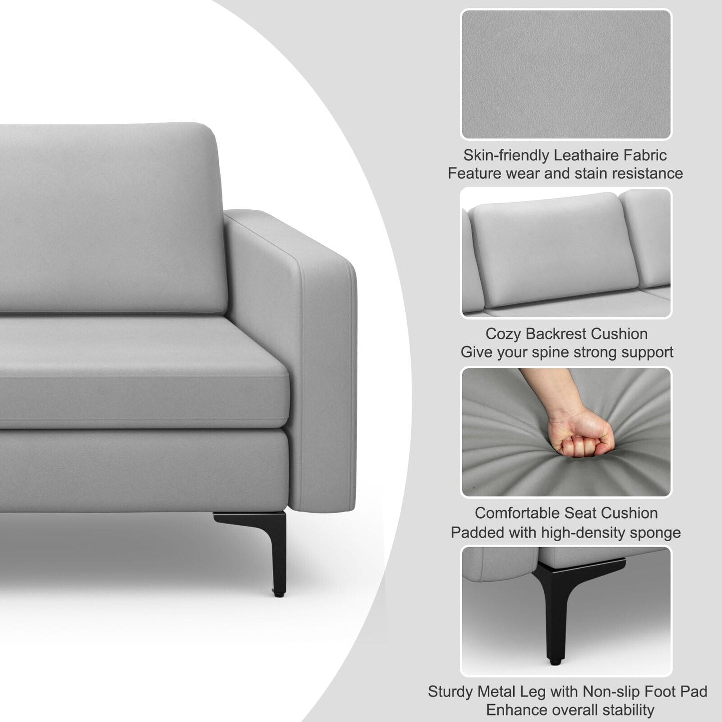 3-Seat Sectional Sofa Couch with Armrest Magazine Pocket and Metal Leg