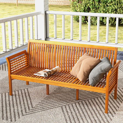 3-Seat Acacia Wood Patio Bench with Cushions - 62.5 Inches