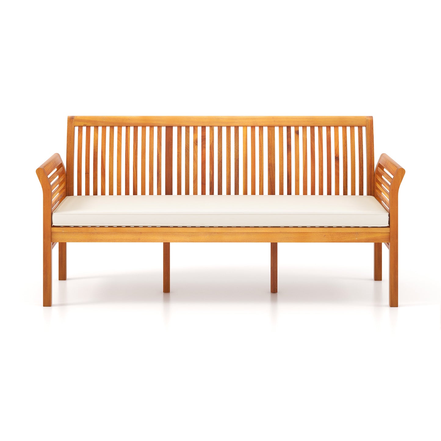 3-Seat Acacia Wood Patio Bench with Cushions - 62.5 Inches