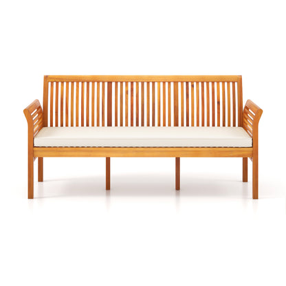 3-Seat Acacia Wood Patio Bench with Cushions - 62.5 Inches