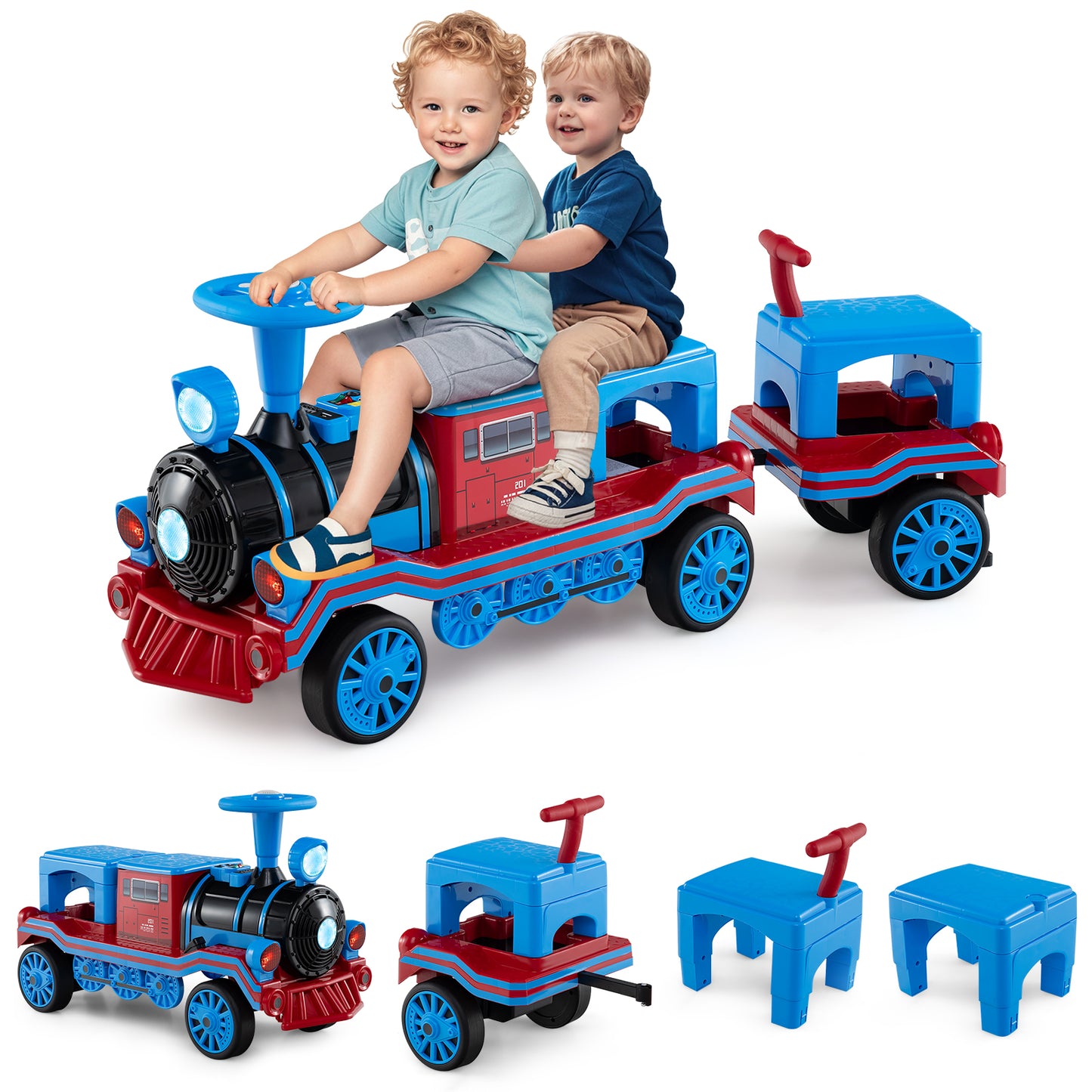 3-Seater Trackless Ride-On Train 12V with Removable Chairs