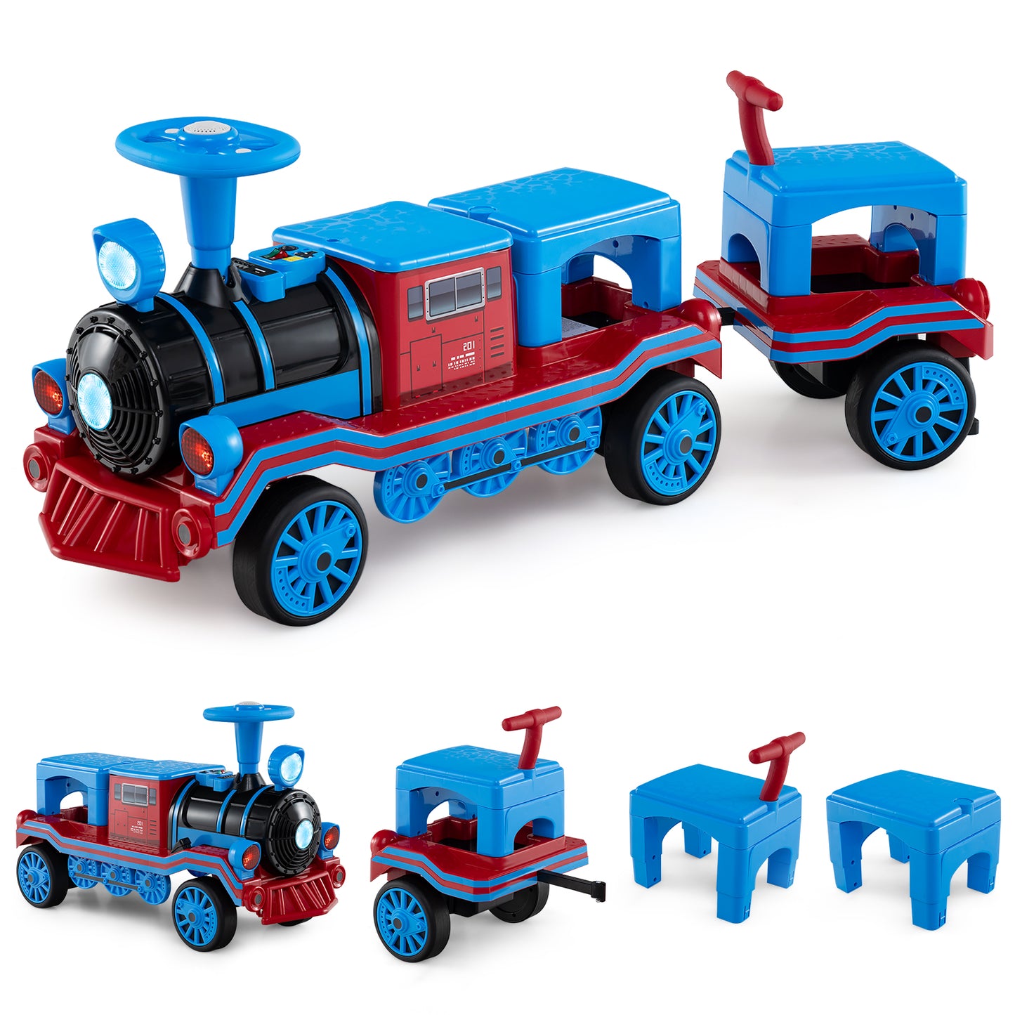 3-Seater Trackless Ride-On Train 12V with Removable Chairs