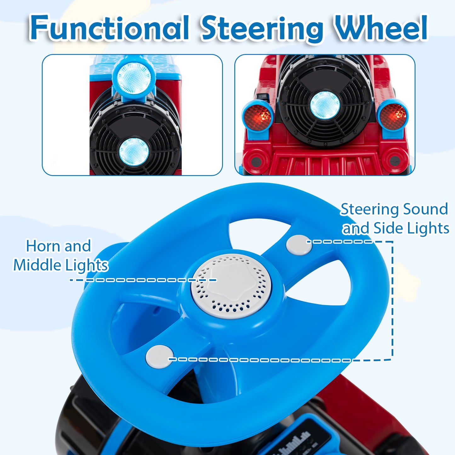 3-Seater Trackless Ride-On Train 12V with Removable Chairs