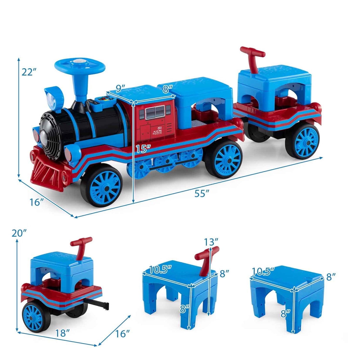 3-Seater Trackless Ride-On Train 12V with Removable Chairs