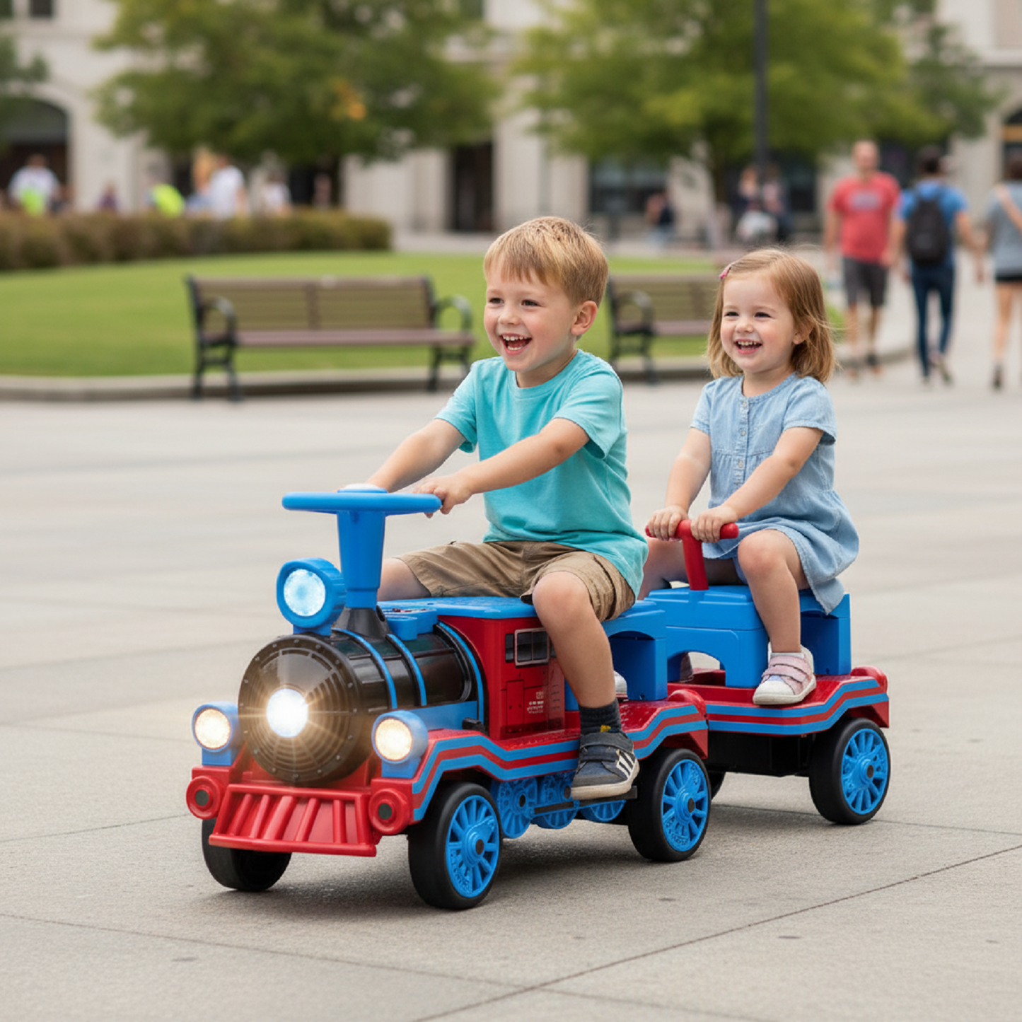 3-Seater Trackless Ride-On Train 12V with Removable Chairs