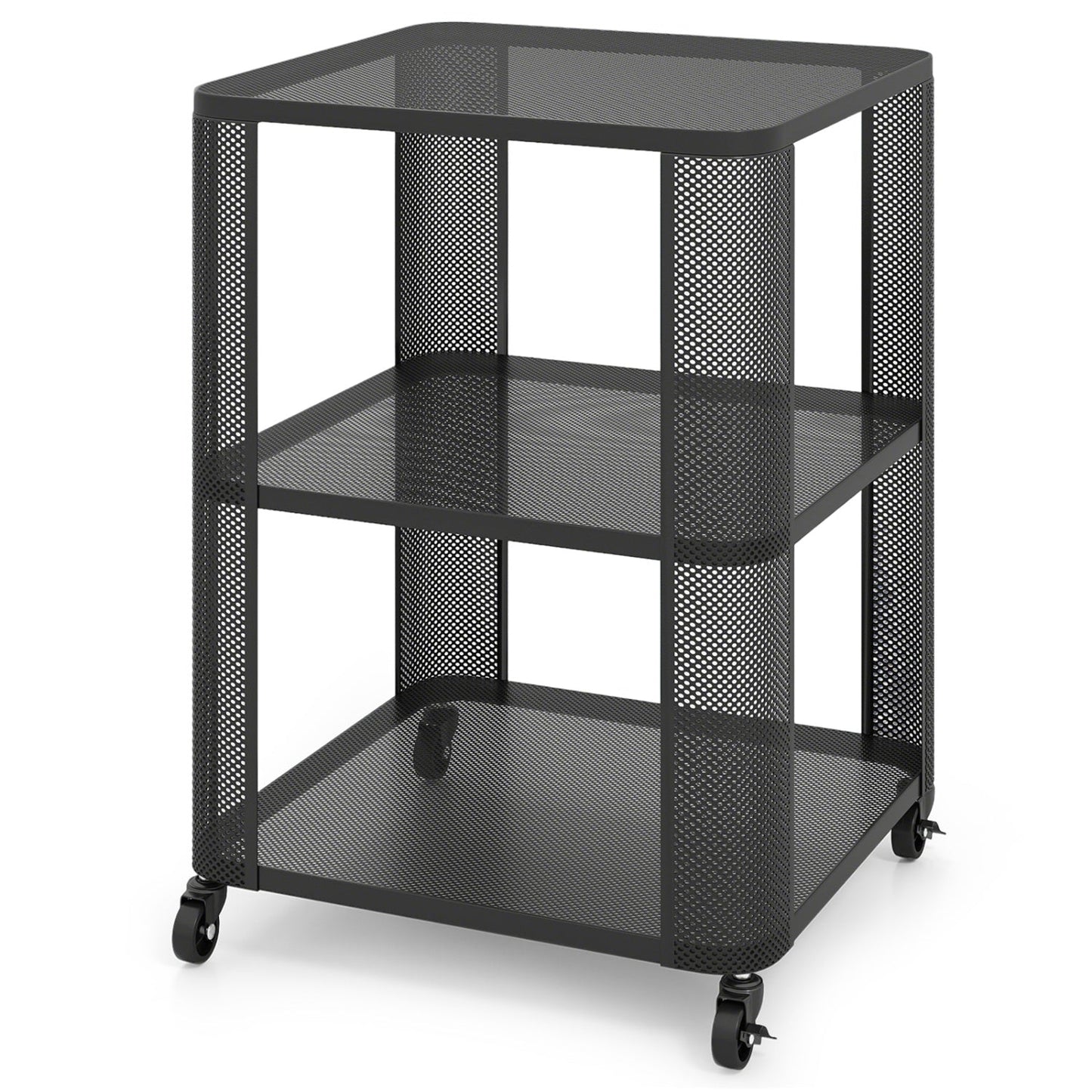 3-Tier End Table with Wheels Rolling Side Table with Open Storage Shelves