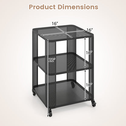 3-Tier End Table with Wheels Rolling Side Table with Open Storage Shelves