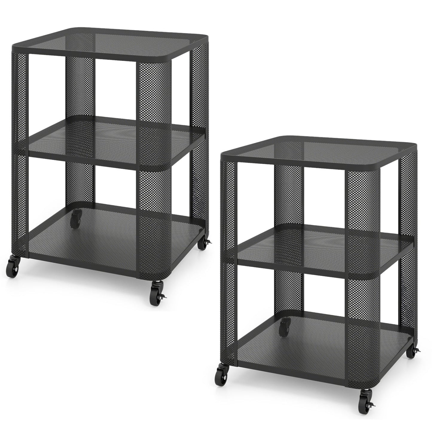 3-Tier End Table with Wheels Rolling Side Table with Open Storage Shelves