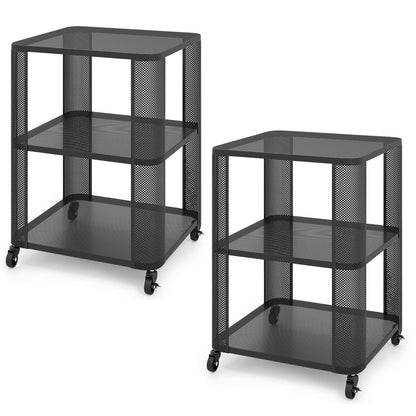 3-Tier End Table with Wheels Rolling Side Table with Open Storage Shelves
