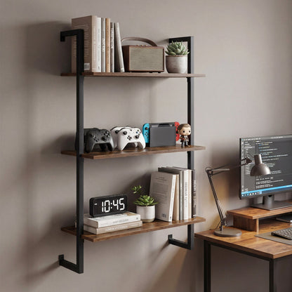 3-Tier Floating Wall Shelf - Rustic Brown