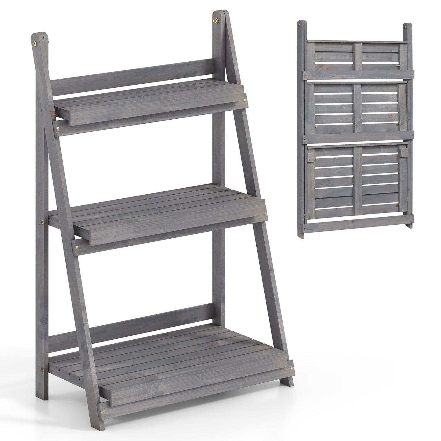3-Tier Foldable Plant Stand with Slatted Shelves