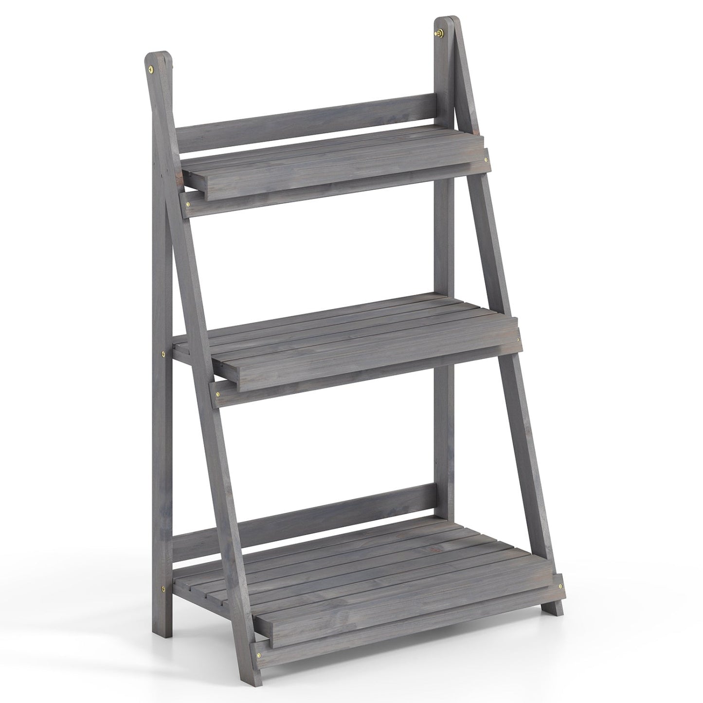 3-Tier Foldable Plant Stand with Slatted Shelves