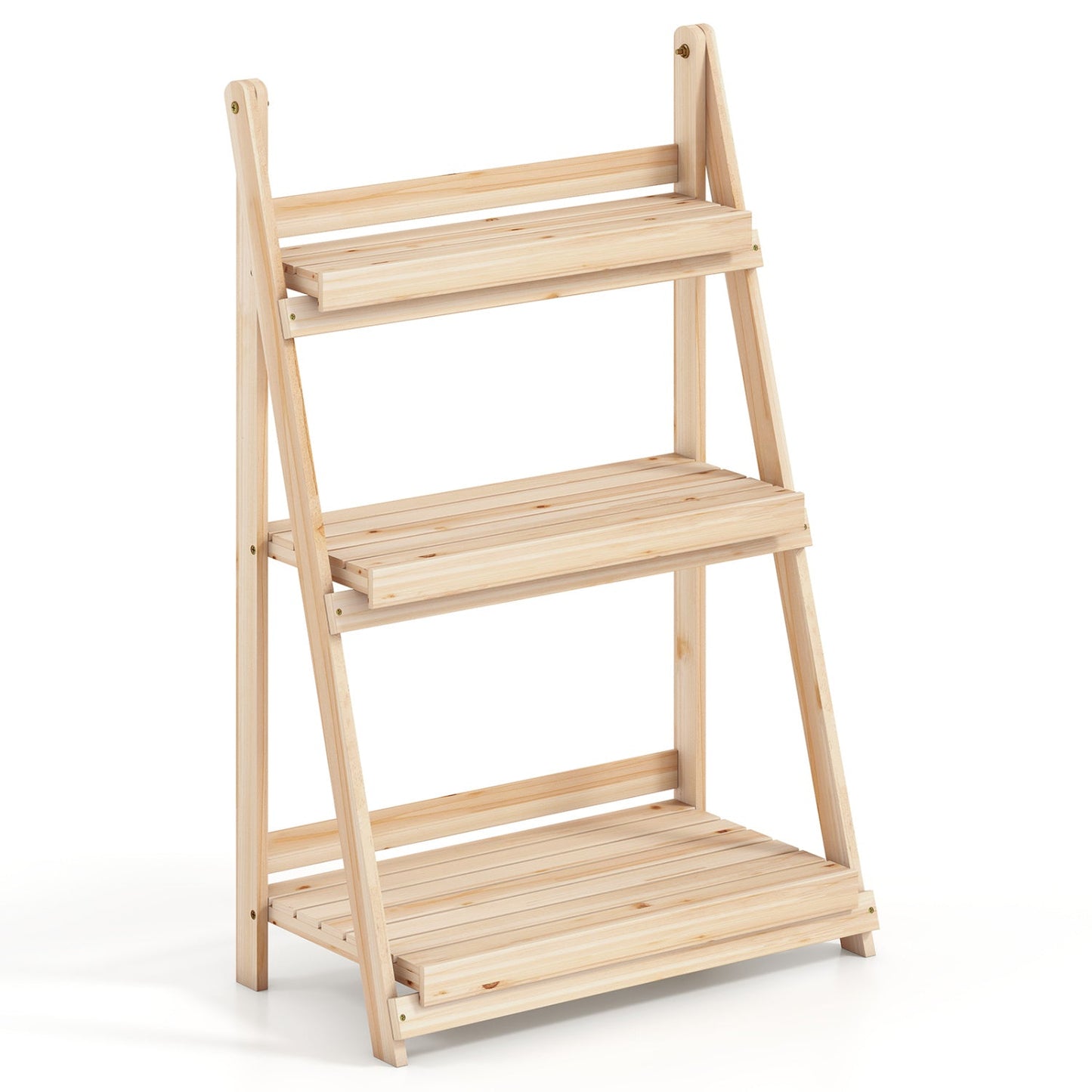 3-Tier Foldable Plant Stand with Slatted Shelves