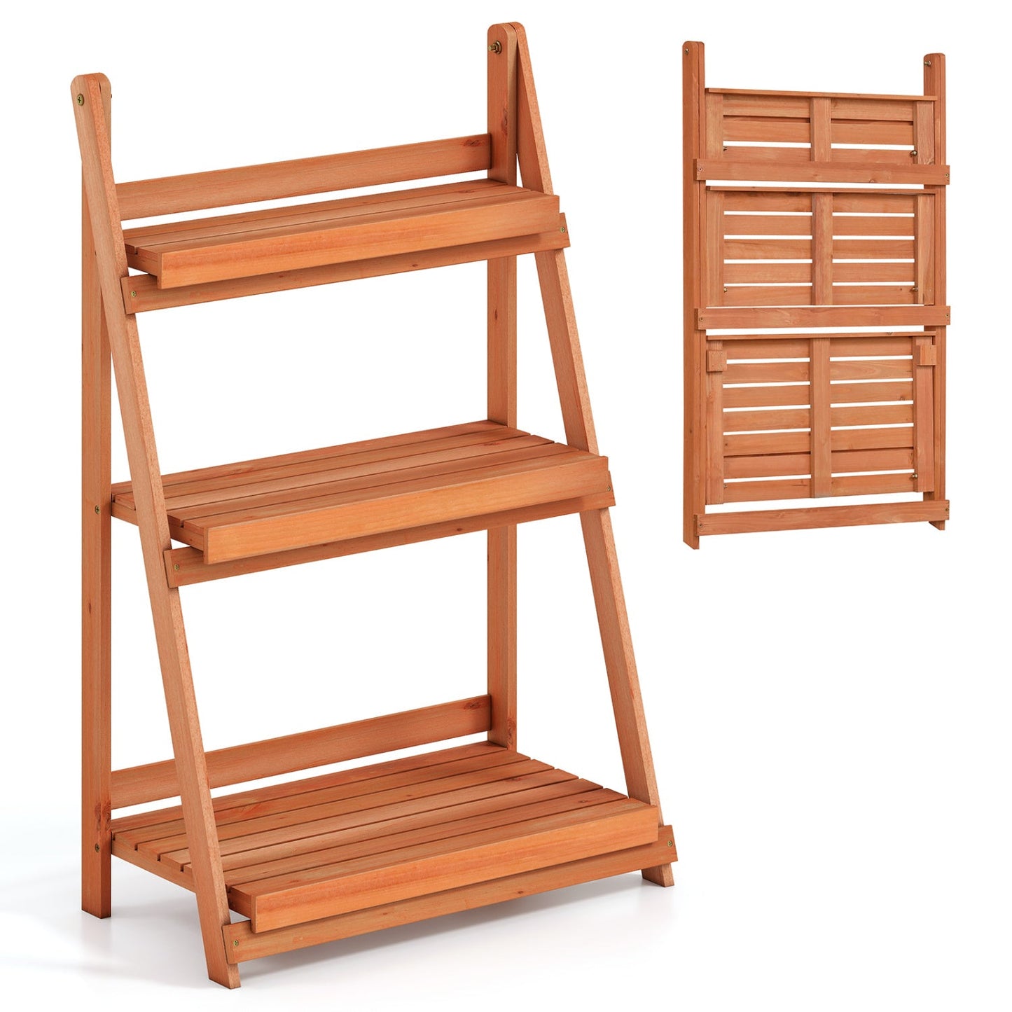 3-Tier Foldable Plant Stand with Slatted Shelves
