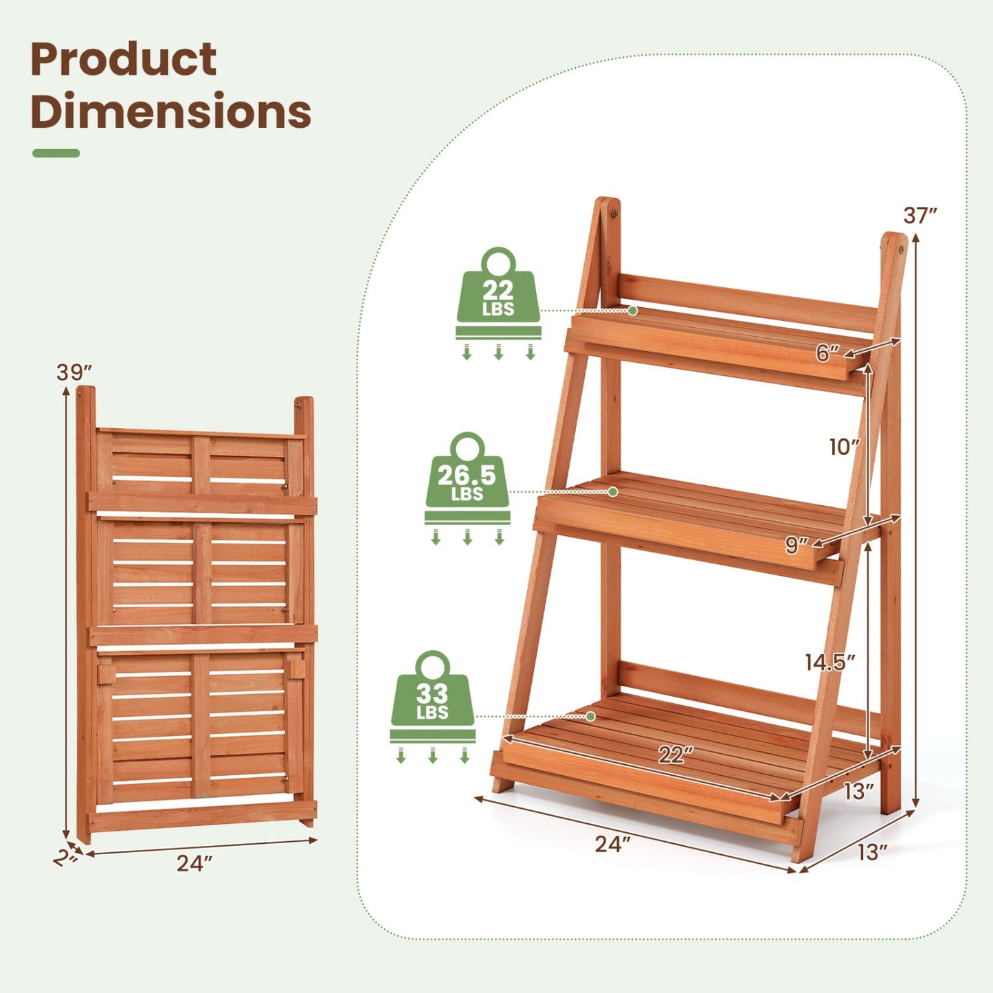 3-Tier Foldable Plant Stand with Slatted Shelves