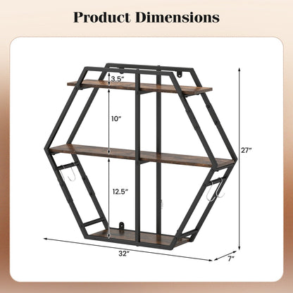 3-Tier Geometric Bookcase with S-Shaped Hooks for Living Room