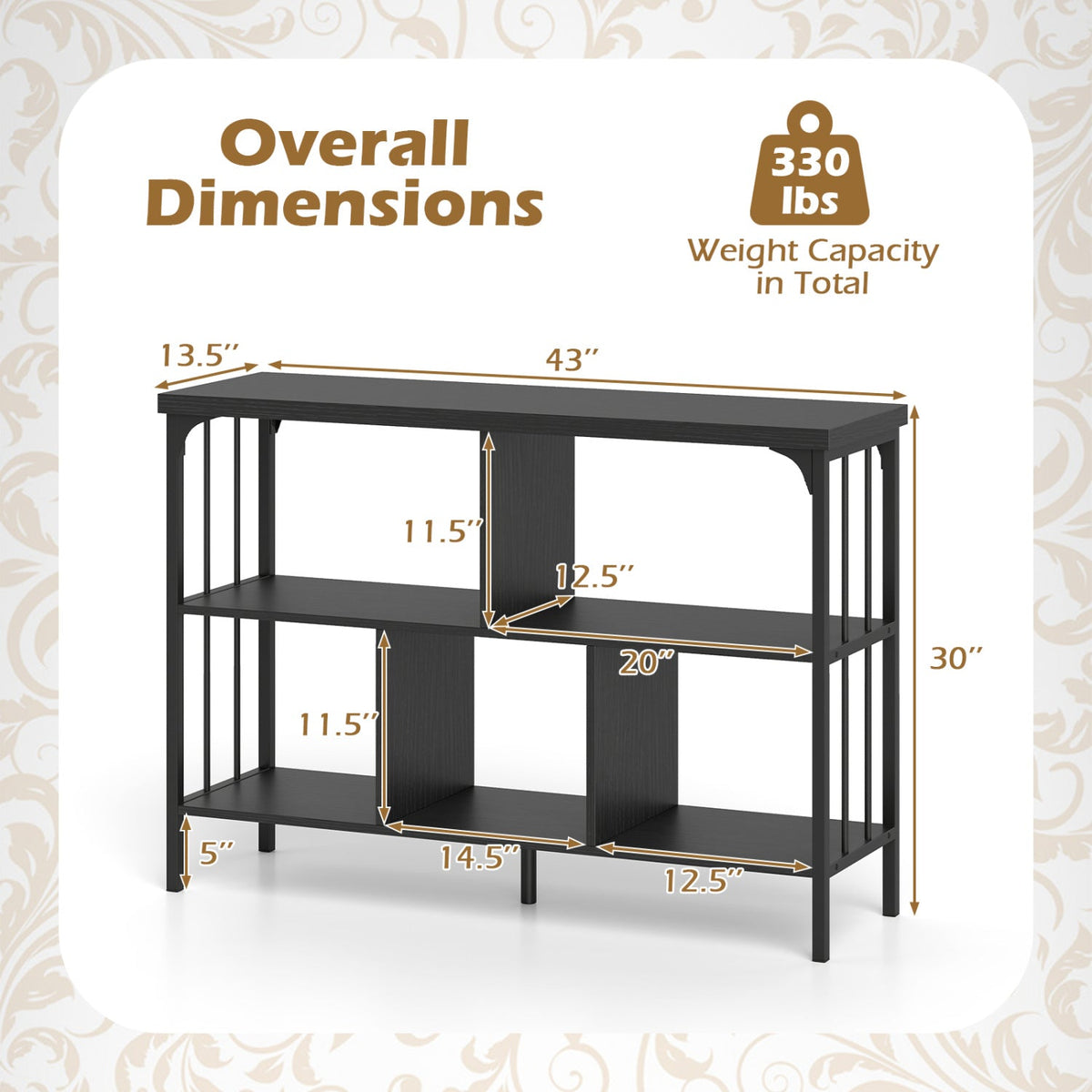 3-Tier Horizontal Cubby Bookshelf with Open Shelves