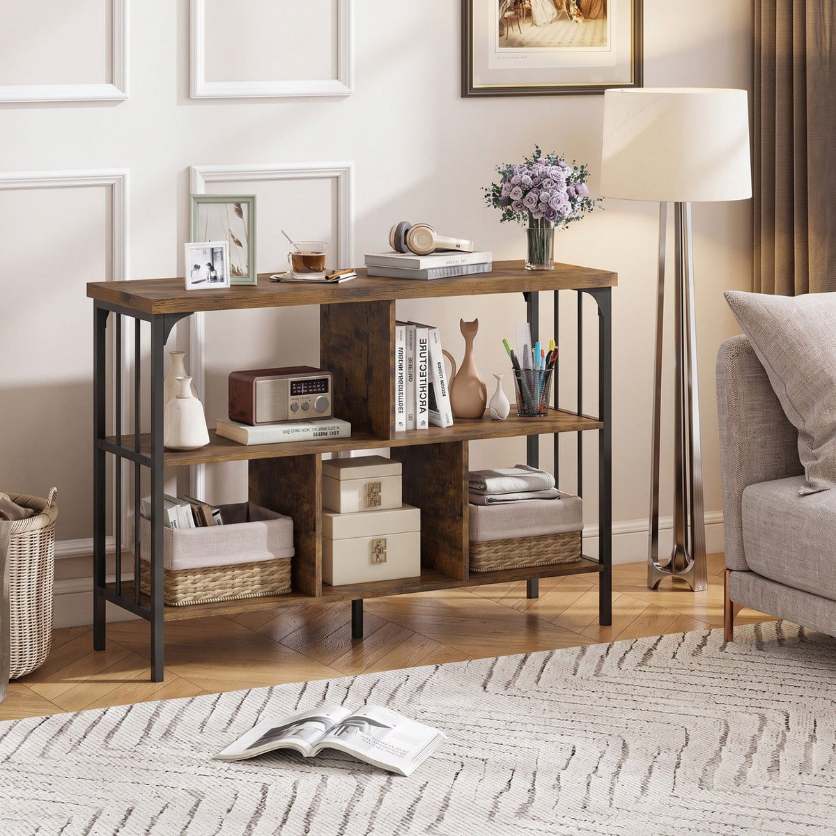 3-Tier Horizontal Cubby Bookshelf with Open Shelves