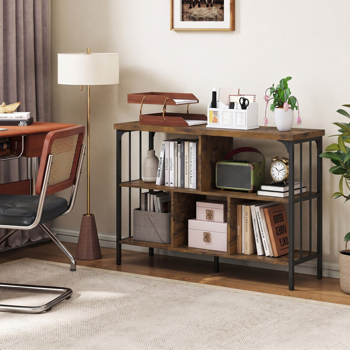 3-Tier Horizontal Cubby Bookshelf with Open Shelves