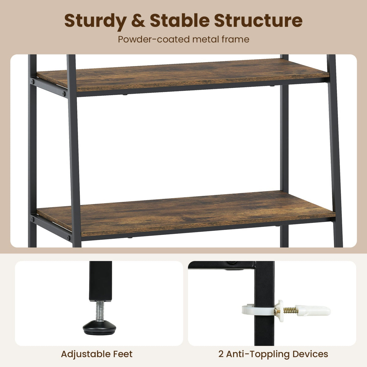 3-Tier Ladder Shelf and Corner Shelf Set with Metal Frame