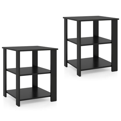 3-Tier Square Side Table with Open Storage Shelves Set of 2
