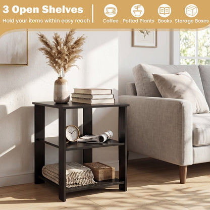 3-Tier Square Side Table with Open Storage Shelves Set of 2