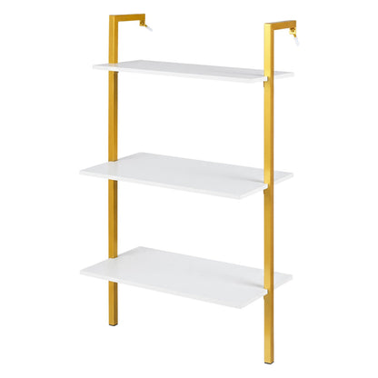 3-Tier Modern Wall Mounted Shelves Wooden Floating Shelving Unit Metal Ladder Bookshelf