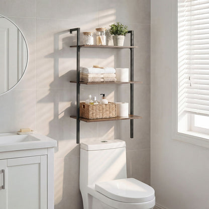 3-Tier Wall Mounted Ladder Bookshelf - Rustic Brown