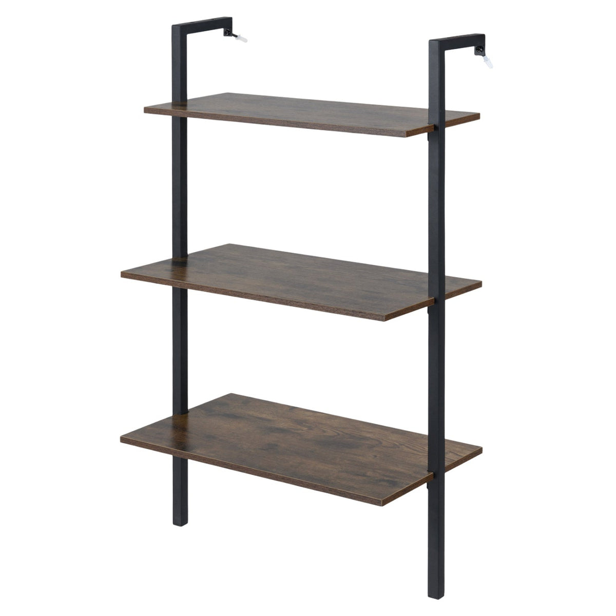 3-Tier Wall Mounted Ladder Bookshelf - Rustic Brown