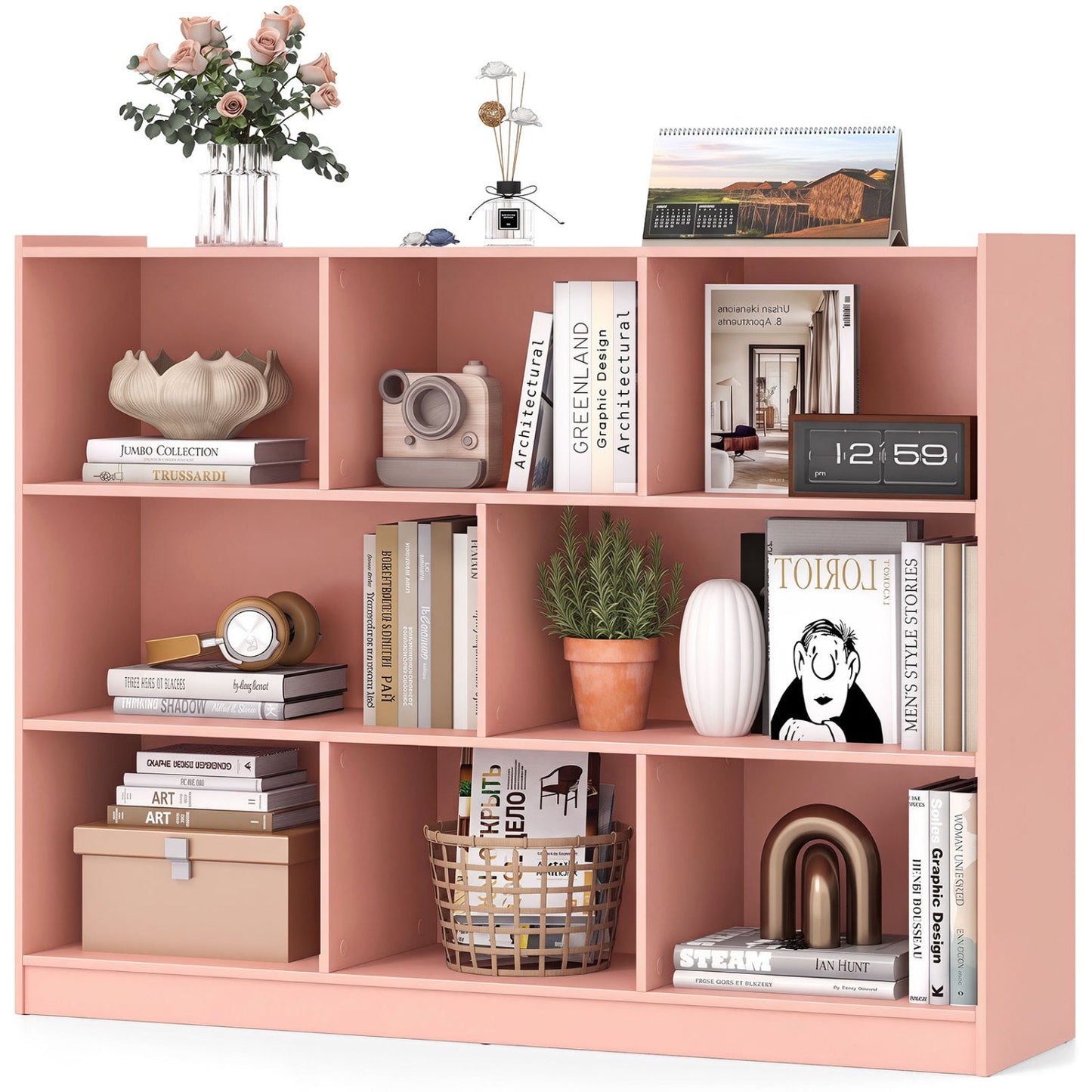 3-Tier Open Bookcase with 8 Cube Storage Shelves