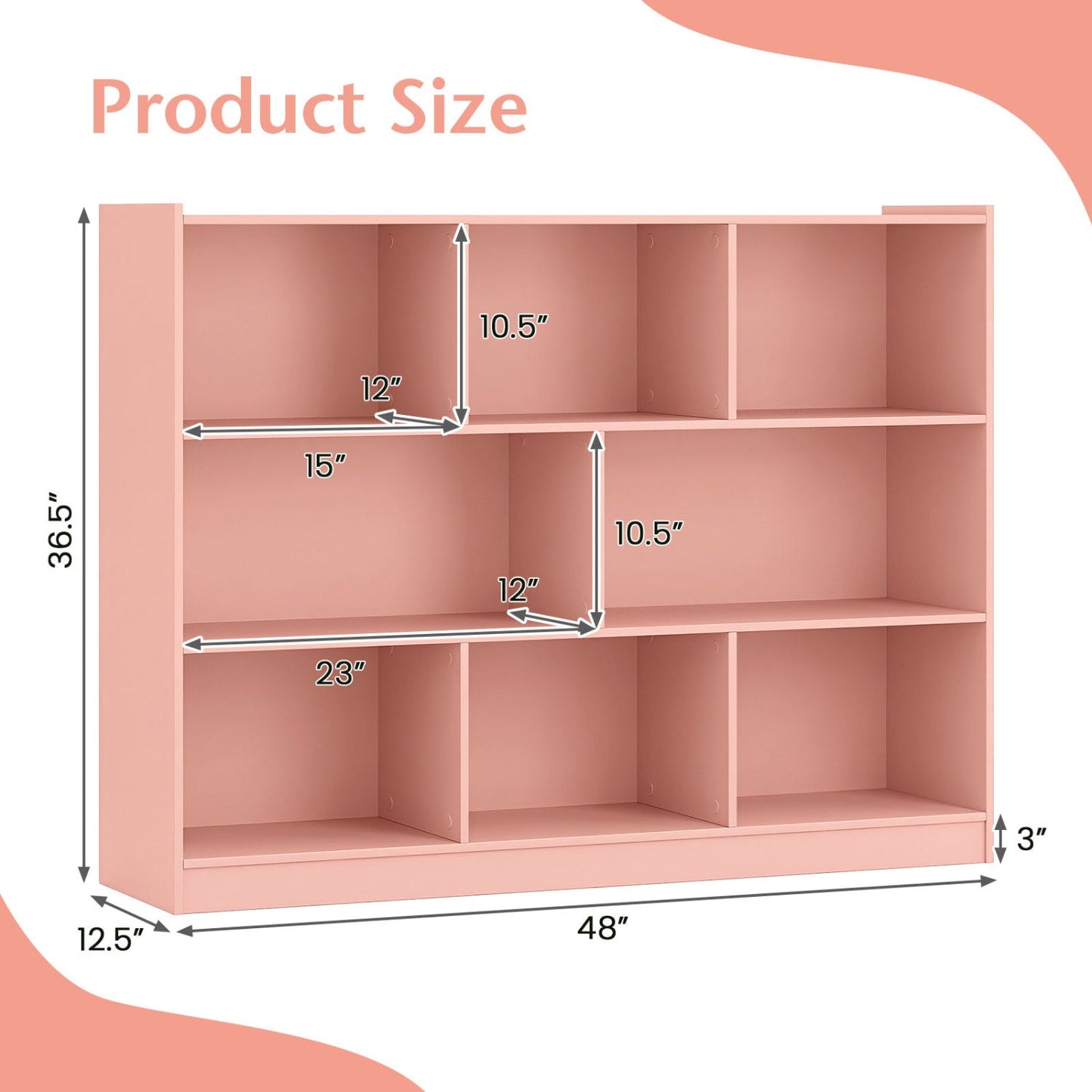 3-Tier Open Bookcase with 8 Cube Storage Shelves
