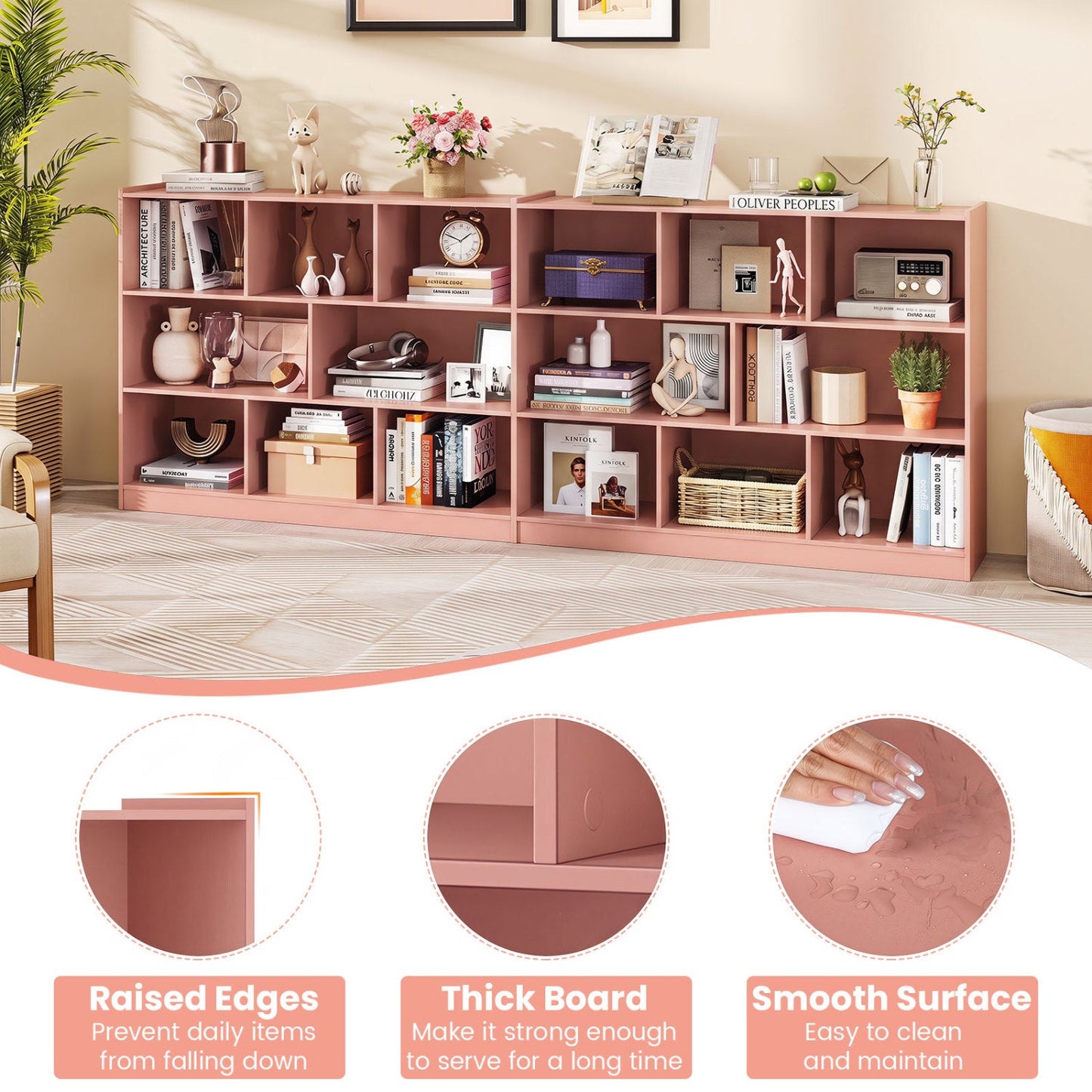 3-Tier Open Bookcase with 8 Cube Storage Shelves