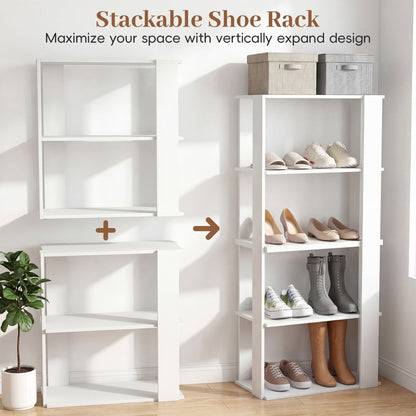 3-Tier Stackable Shoe Rack with Anti-Tip Design - White