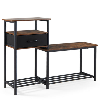 3-Tier Shoe Storage Bench with Drawer and Metal Frame