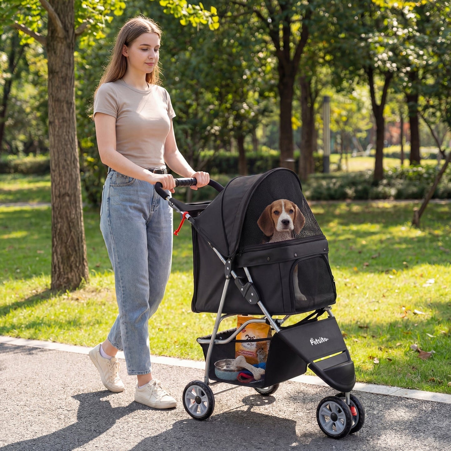 3 Wheel Pet Stroller for Small Dogs Cats up to 33 LBS