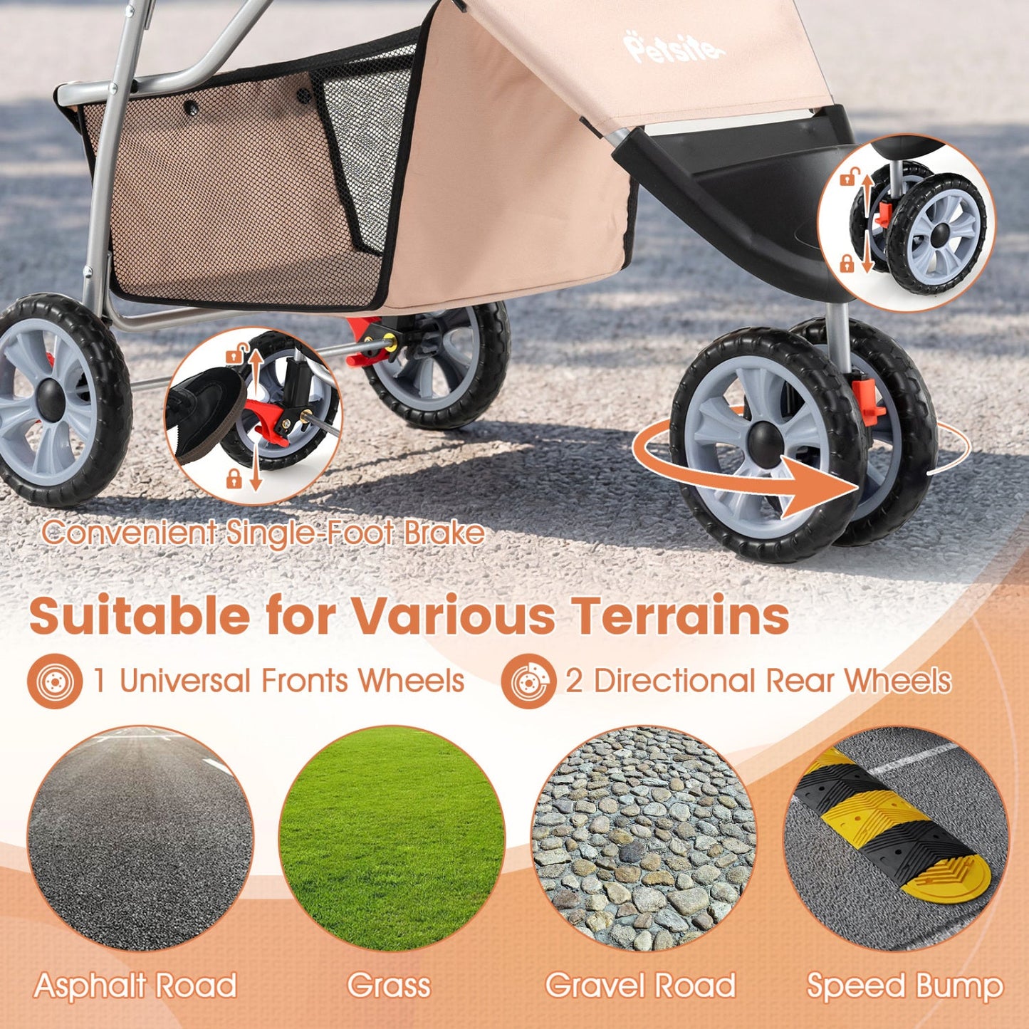 3 Wheel Pet Stroller for Small Dogs Cats up to 33 LBS