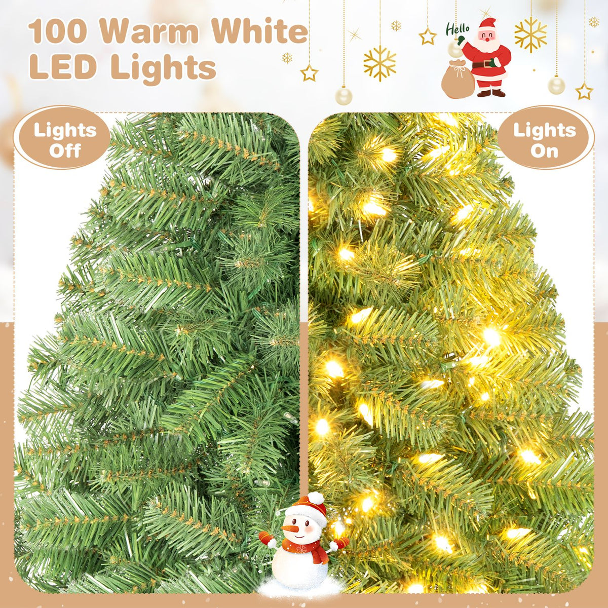 3 ft Pre-Lit Artificial Mini Christmas Tree with 100 Warm White LED Lights