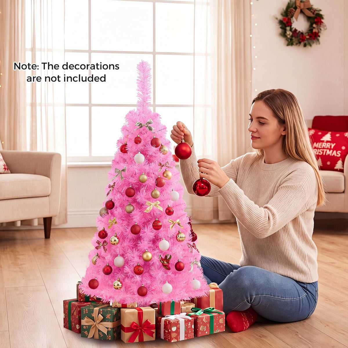 3 ft Premium Artificial Christmas Mini Tree with Stand-Pink
