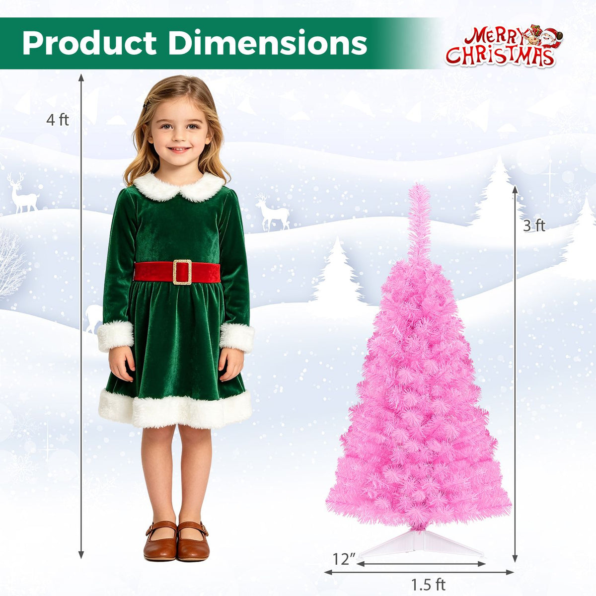 3 ft Premium Artificial Christmas Mini Tree with Stand-Pink