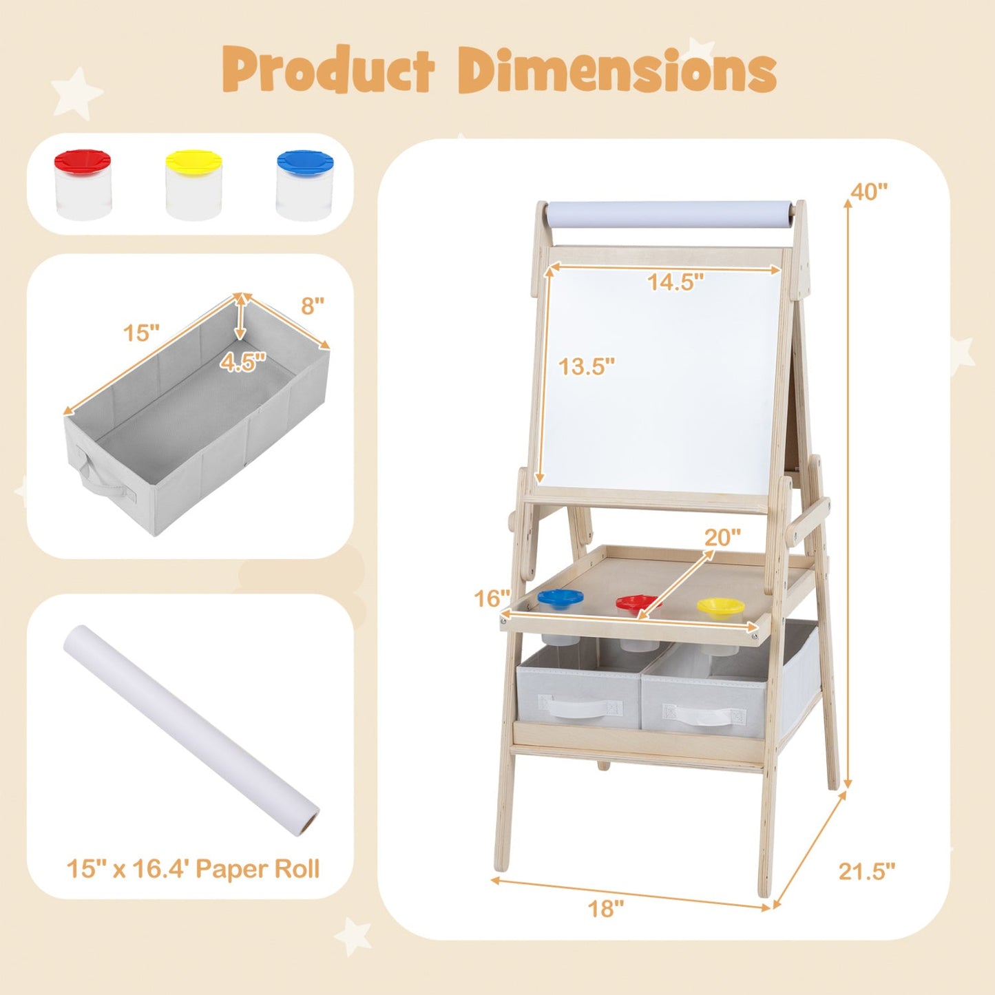 3-in-1 Kids Art Easel with Magnetic Whiteboard & Chalkboard